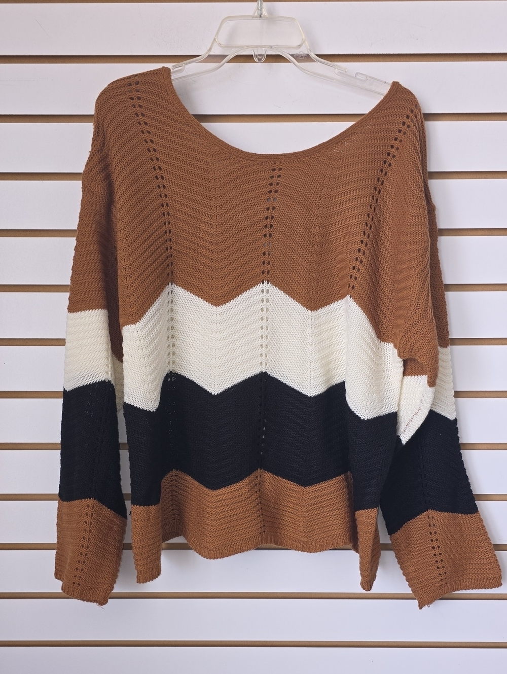 Caren Sport Brown White Black Chevron Knit Sweater